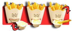 French fries scoop packaging with clip option, as developed and patented by Macsys Holding